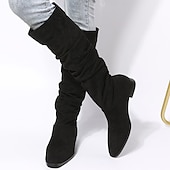 olcso Slouch Boots-női velúr hajlított térdcsizma lapos talppal, ideális hétköznapi viselethez és kényelmes ruhákhoz