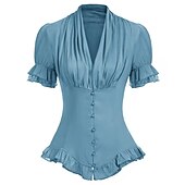 halpa Topit-Rokokoo Viktoriaaninen Keskiaika Pusero / hame Korsetti Viikinki Maria Antonietta Haltia Pitsi Naamiaispuku Naisten Merirosvo Kuninkaallinen Steampunk Halloween Karnevaali Naamiaiset Suoritus