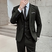 cheap Formal Suits-Men&#039;s Wedding Suits Homecoming Suits Black Yellow Business Formal Solid Colored Standard Fit 3 Piece Single Breasted One-button