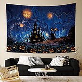 halpa halloween seinävaatteita-halloween koristeet kuvakudos jack o lyhty kurpitsa sisustus seinä taide suuri riippuva kuvakudos seinämaalaus sisustus valokuva tausta peitto verho koti makuuhuone olohuone lepakko kummitus talo