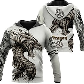 cheap Men&#039;s Zip Up Hoodies-Men&#039;s Dragon Graphic Prints Hoodie Hoodies Sweatshirt Hoodie Long Sleeve Hooded Sweatshirt Hooded Streetwear 3D Print Daily Sports Wine Red Black Print Spring &amp;  Fall Designer