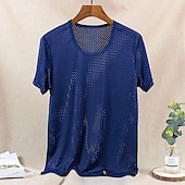 billige Casual T-skjorter for menn-Herre T skjorte Fukttransporterende skjorter Kortermet Crew-hals Sommer عادي Mote Fritid Pustende Netting Gate Ferie Strand Svart Hvit Navyblå Topp T-skjorte for menn