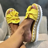 baratos Sandálias de Férias-sandálias plataforma femininas alpargatas brancas com laço – sandálias casuais de verão com salto plataforma e sola de juta trançada