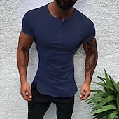 voordelige Casual Henley-T-shirt-Voor heren T-shirt Henley-shirt Korte mouw Effen Modieus Lichtgewicht Spier Henley Casual Vakantie Feestdagen Zomer Wit Henley-T-shirt