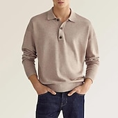 お買い得  メンズ クラシックポロ-男性用 ゴルフシャツ ニットポロ ストリート カジュアル ポロカラー クラシック 長袖 ストリートファッション ベーシック 純色 平織り ボタンフロント 春 秋 レギュラー Темный хаки ホワイト ピンク ルビーレッド ネイビーブルー ミントグリーン ゴルフシャツ