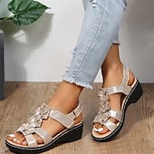 ieftine Sandale casual-Pentru femei Sandale Sandale Platformă Pantofi de confort În aer liber Zilnic Plajă Culoare solidă Floral Mată Vară Flori Toc Platformă Vârf deschis Clasic Casual PU piele Poliester Buclă Negru Alb