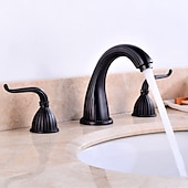 economico Multiforo-rubinetto miscelatore lavabo bagno diffuso, rubinetti lavabo 3 fori 2 maniglie in ottone vintage, rubinetto bagno in stile retrò con tubo dell&#039;acqua fredda e calda