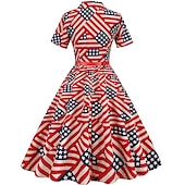 billiga Kvinnors Kollektion-självständighetsdagen flare klänning underklänning bandana 3 st outfits usa flagga 1950-tal retro vintage swing klänning dam festklänning 4 juli