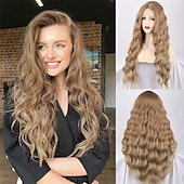 billige Syntetiske trendy parykker-sadie vask parykk auburn parykk for kvinner lang bølget kobber rød parykk krøllet syntetisk blonder parykk vann bølge ingefær parykk dyp bølge halloween cosplay daglig fest hår erstatning parykk
