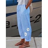 cheap Straight-Leg Pants-Women&#039;s Cotton Linen Pants Baggy Pants Linen Like Vacation Designer Ankle-Length Mid Waist Polka Dot Flower / Floral Side Pockets Baggy Print Comfort Micro-elastic Casual Daily