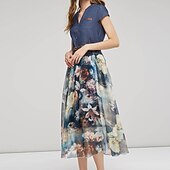 levne Denimové šaty-Dámské Džínové šaty Swingové šaty Moderní šaty Maxi dlouhé šaty Džínovina stylové Elegantní Formální Venkovní Denní Do V Slátanina Výšivka Krátký rukáv Léto Jaro Podzim 2023 Běžný Černá Vodní modrá