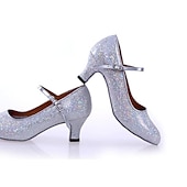 billiga Ballroom-skor och dansskor för modern dans-sällskapsdansskor med glitter i silver med mockasula – eleganta klackar för latin, salsa och performancedans