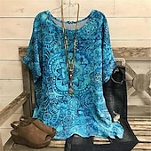 olcso Női Boho Felsők-Női Nagy Méretű Blúz Chiffon Utcakép Virágmintás Rövid Ujjú Normál Felsők Vakációs Napi Kék Lila Nyár Tavasz