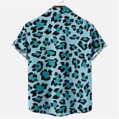 billiga Tropiska växter-Herr Blommig Leopard Landskap Skjorta Hawaii skjorta Aloha skjorta Kort ärm Skjorta Nedvikt Mode Designer Ledigt Utomhus Gata Ledigt Vit Gul Marinblå 3D-tryck S M L