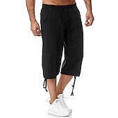 economico Classico-Per uomo Pantaloncini Pantaloncini di lino Pantaloncini estivi Pantaloncini da spiaggia Pantaloni modello Capri A cordoncino Vita elastica Tasca frontale Liscio Comfort Traspirante Polpaccio Sportivo
