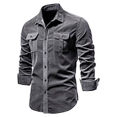 preiswerte Herren-Oberhemden-Herren Freizeithemd Hemdjacke Overshirt Einfarbig Outdoor Straße Rote Marineblau Blau Braun Langarm Umlegekragen Sommer Frühling Bekleidung Button-Down