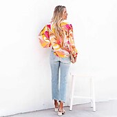 cheap Women&#039;s Graphic Tops-Women&#039;s Shirt Blouse Fashion Buttons Print Long Sleeve Regular Tops Shirt Collar Casual Blue Purple Green Gray Spring &amp;  Fall