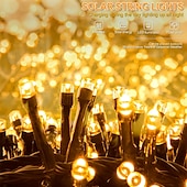 ieftine Lumini cu coarde solare-lumini cu led solare în aer liber 10/20/30/50/100m lumini șiruri de Crăciun rezistente la apă iluminare festivă lumini pentru copac în aer liber petrecere de nuntă pom de Crăciun grădină în aer liber