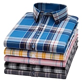 cheap Men&#039;s Non Iron Shirts-Men&#039;s Dress Shirt Casual Shirt Plaid  Check Shirt  Graphic Prints Square Neck Light Yellow Light Pink Black / Gray White / Green Sea Blue Casual Daily Short Sleeve collared shirts Clothing Apparel