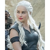 economico Parrucche dei personaggi dei film-daenerys targaryen parrucche parrucche argentate per donna parrucca lunga intrecciata parrucche per festa parrucche carnevale