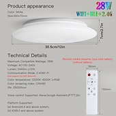 お買い得  シーリングライト調光可能タイプ-スマート LED シーリング ランプ 12 インチ 28 w フロント ウォーム ホワイト ライトとバック rgb 色を変更する組み込みベッドルーム ランプ アプリと音声制御タイミング Alexa google ホーム ac100-240v と互換性があります。