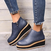 levne Platformové boty-Dámské Boty Boty na platformě Větší velikosti Venkovní Denní Kotníkové boty Booties Podzim Platforma Klínový podpatek Oblá špička Vinobraní Na běžné nošení Minimalismus Chůze PU Zip Světle hněd