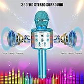 baratos Microfones-Microfone de karaokê infantil microfone de karaokê sem fio com luz led para meninas 3-12 anos brinquedos de presente de natal para crianças