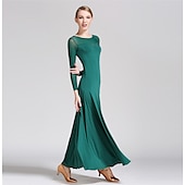 voordelige Ballroom danskleding-Ballroomdansen Kleding Pure Kleur Tule Dames Prestatie Opleiding Lange mouw Polyester