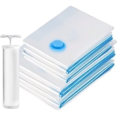 baratos armazenamento de bagagem e viagem-Pacote com 5 sacos de vácuo para viagem com bomba de vedação para roupas, cobertores, bolsa de armazenamento com válvula, borda transparente, organizador comprimido dobrável, pacote com vedação para economia de espaço em viagens