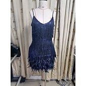 preiswerte Abiballkleid-A-Linie Party Feder Kleider Strandhochzeit Funkelndes  Strahlendes Kleid Abschlussfeier Hochzeitsfeier Kurz  Mini Ärmellos Spaghetti-Träger Pailletten mit Federfransen Pailletten Kleid um zu