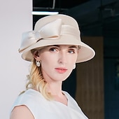 baratos Chapéu de Festa-Chapéus Elegantes e Fofos  Chapéus de Fibra  Chapéus de Palha com Laço  Fita 1PC Casual  Chá Party  Acessório do Melbourne Cup impressione no desfile Derby Chapéus Dia da Corrida Vestido 2025