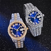 cheap Quartz Watches-Quartz Watch For Men Male Hip Hop Full Diamond Watch Luxury Stainless Steel Clock Men Analog Quartz Wristwatches Gift Boyfriend