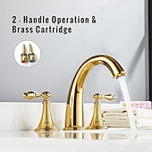 cheap Multi Holes-Brass Bathroom Sink Faucet,Widespread Two Handles Three Holes Bathroom Faucet with Valve and Hot/Cold Switch
