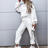 cheap Women&#039;s Tracksuit-Women&#039;s Active Streetwear Tracksuit Pants Sets Sweatshirt Long Sleeve Hooded Solid Color Sports Outdoor Casual Black White Green Fall &amp; Winter Regular Fit