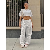 cheap Women&#039;s Cargo Pants-Women&#039;s Cargo Pants Pants Trousers Baggy Pants Fashion Low Waist Solid Color Pocket Baggy Quick Dry Inelastic Causal Black White Pink Khaki Spring, Fall, Winter, Summer Loose Fit