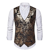 baratos Gilets-Homens Colete Gilet Casamento Festa Bagels à moda Confortável Verão Primavera Bolsos Poliéster Respirável Floral Não Trespassado Decote V Normal Prata Preto Azul Marinho Escuro Dourado Colete