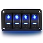 cheap Car Charger-4 Gang Rocker Switch Panel 5Pin On Off Toggle Switch Aluminum Holder 12V 24V Dash Pre-Wired Blue Green Red Backlit Switches for Automotive Cars Marine Boats RVs Truck