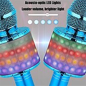 baratos Microfones-Microfone de karaokê infantil microfone de karaokê sem fio com luz led para meninas 3-12 anos brinquedos de presente de natal para crianças