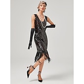 cheap Dresses-Roaring 20s 1920s Cocktail Dress Flapper Dress Dress Masquerade Normal The Great Gatsby Charleston Wedding Guest Sequins Tassel Fringe Women&#039;s Halloween Carnival Masquerade Carnival Wedding Wedding
