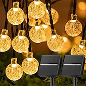 ieftine Alimentare Energie Solară-Pachet de 2 lumini solare cu glob de cristal, 10 m 100 leduri și 6 m 60 leduri lumini rezistente la apă în aer liber de Crăciun, grădină, fereastră, decorare petrecere