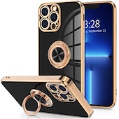 Недорогие Чехлы для iPhone-Чехол для телефона для iPhone 16e iPhone 16 iPhone 15 Pro Max Plus iPhone 14 13 12 11 Pro Max Mini X XR XS Max 8 7 Plus чехол с подставкой кольцом защитой объектива камеры TPU с покрытием