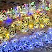 رخيصةأون يعمل بالبطاريات-4 متر 5 متر 10 متر زينة عيد الميلاد LED الشريط أضواء الجنية شجرة الكريسماس الحلي للمنزل لتقوم بها بنفسك الأقواس ضوء سلسلة نافيداد السنة الجديدة