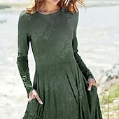 voordelige Boho Jurk-Dames Halflange jurk Casual jurk Winter jurk Etnische jurk Swingjurk Vakantie Casual Bescheiden Formeel Buiten Winter jurk Normale pasvorm Kleurgradatie Lange mouw Ronde hals Groen Herfst Winter
