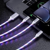 cheap Cell Phone Cables-3 in 1 Luminous Multi Charging Cable for iPhone 14 13 12 Pro Max USB A to Lightning / micro / USB C Fast Charging Flowing Light Durable Date Cable For Samsung Xiaomi Huawei Phone Accessory