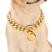 cheap Dog Collars, Harnesses &amp; Leashes-15mm Ebay Titanium Steel Stainless Steel Golden Pitbull Pet Large Dog Chain Pet Chain Collar