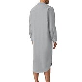 billiga Morgonrockar-Herr Pyjamas Vardagsklädsel Nattlinne Sovkläder 1 st Ren färg Mode Komfort Mjukt Hem Säng Polyester Andningsfunktion Rund hals Långärmad Grundläggande Höst Vår Blå Grå
