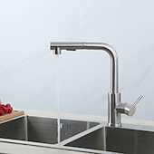 economico Rubinetti per lavello-rubinetto della cucina, maniglia singola in acciaio inossidabile 304 un foro nichel spazzolato estraibile / pull-down / beccuccio standard centerset rubinetti da cucina contemporanei minimalisti /