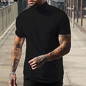 cheap Basic T shirts-Men&#039;s T Shirt Mock Turtleneck Short Sleeve Turtleneck Summer Plain Fashion Casual Comfortable Street Holiday Beach Wine Black White Top Tee for Men