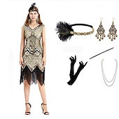 economico Outfit-Anni Ruggenti Ispirato al vintage Il grande Gatsby Lunghezza corta Abito Flapper Vestito Abiti Senza maniche Il grande Gatsby Invitato al matrimonio Paillettes Frangia con nappe Paillettes Scollo a V