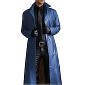 billiga Trenchcoat för män-Herr Imitationsläderjacka Vinterkappa Trenchcoat i konstläder Övergångsjacka Trenchcoat Företag Ledigt Konstläder Vindtät Ytterkläder Kläder Elegant och modernt Enkelknäppt